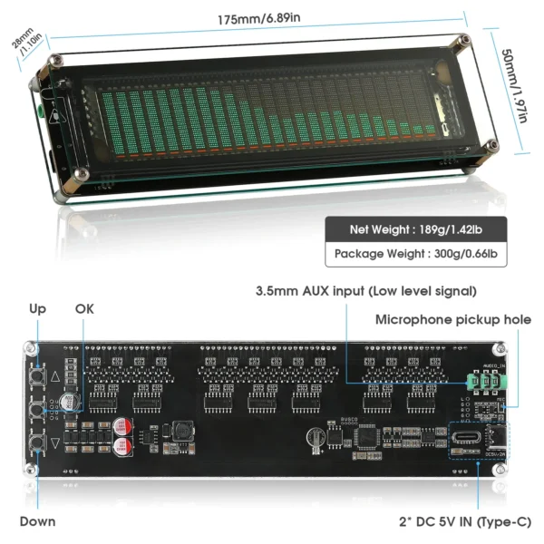 Green LED audio spectrum analyzer board.