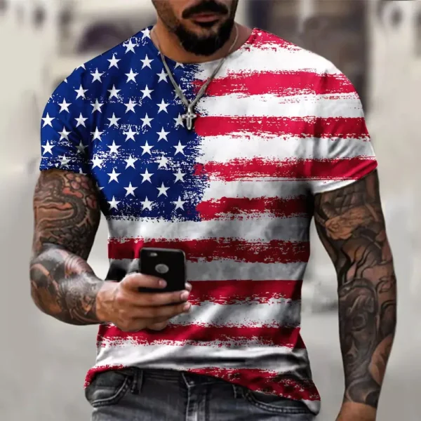 Summer Men T Shirts American Flag 3D Printed Harajuku Round Neck Tee Shirt Casual Short Sleeve Tops Streetwear Fashion Clothing - Image 2