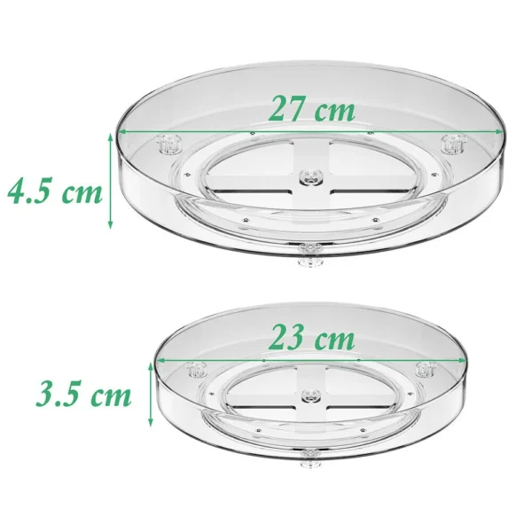 Two clear round rotating turntables.