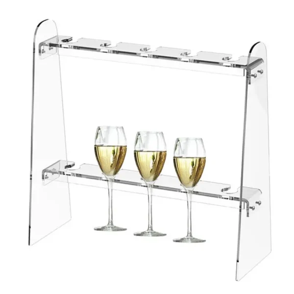 Acrylic wine glass rack with three glasses.