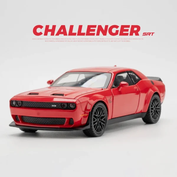 Red Dodge Challenger SRT toy car.