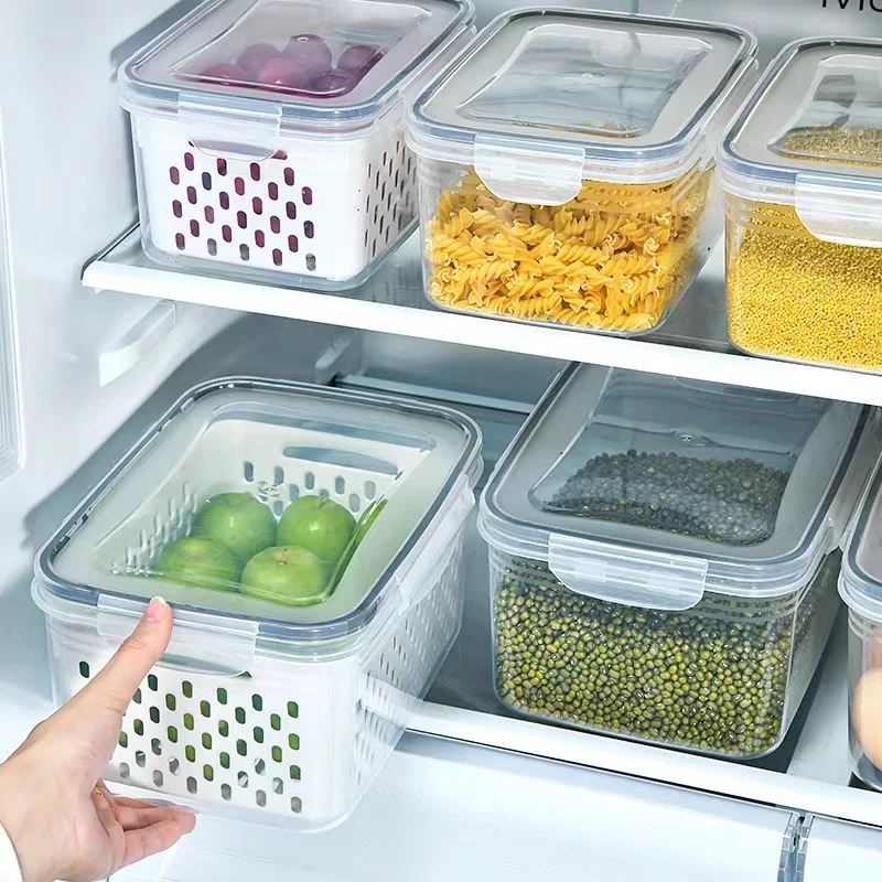 Refrigerator with clear storage containers.