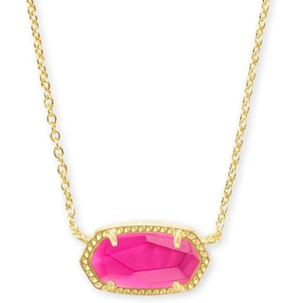 Gold chain necklace with pink stone.