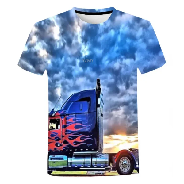 Summer Men's and Women's 3D Printing Couples Street Heavy Truck T -shirt Fashion and Comfortable Casual T-shirt - Image 3