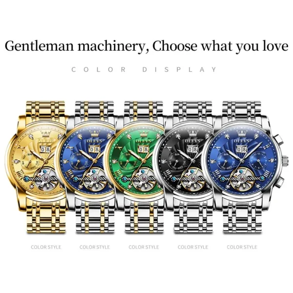 Five men's wristwatches in different colors.