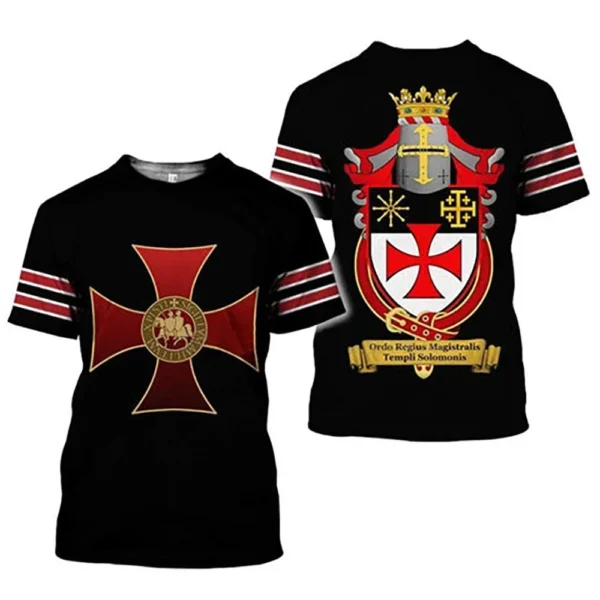 2024 European Vintage Knights Templar 3D Printed Oversized T-shirt Crewneck Clothing Short Sleeve Top Men's Vintage Summer T-shi - Image 6