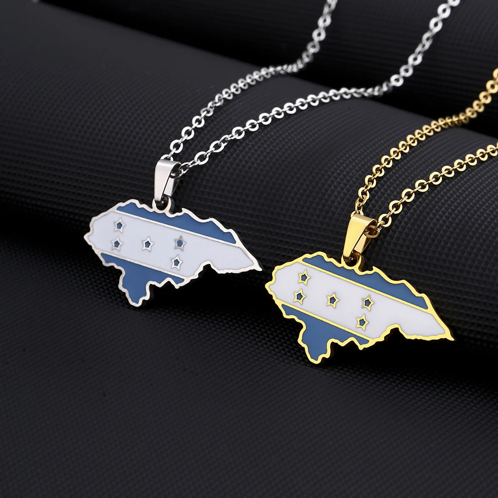 Two gold and silver Honduran flag necklaces.