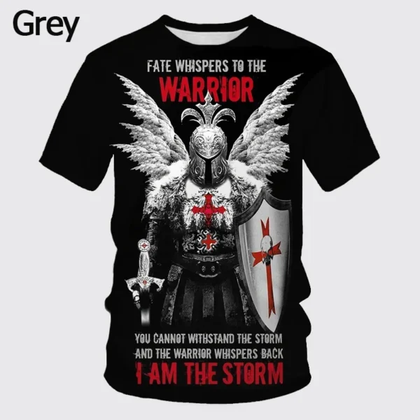 Knights Templar Graphic T Shirt For Men 3D God Wills It Print Tee Shirts Cruciata Teutonic Order T-shirt Cool Cross Short Sleeve - Image 3