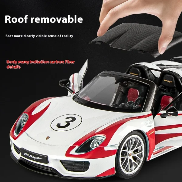 White Porsche 918 Spyder toy car.