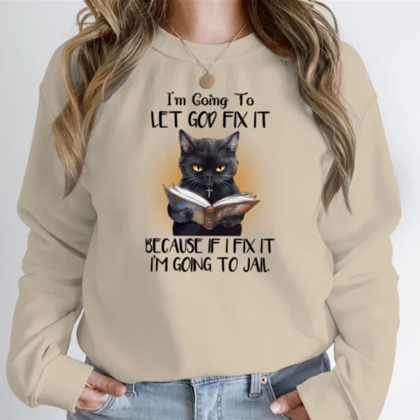 I'm Going To Let God Fix It Anime Hoodie Women Men Clothing Long Sleeve Streetwear black cat Graphic Sweatshirts oversized tops - Image 4