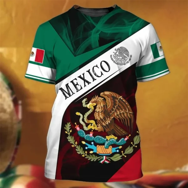 Mexican Flag Print 3Dt T-Shirt Summer Men O Collar T Shirt Casual Short Sleeve Oversized Pullover Fashion Street Men'S Clothing