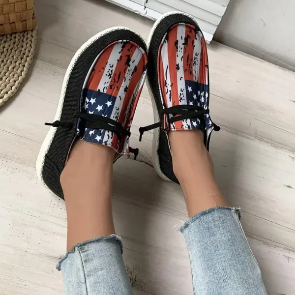 Low Top Sneakers For Women Women Fashion Trainers Shoe Non-Slip Canvas Sneakers Casual Independence Day Flag Print Low Top - Image 5