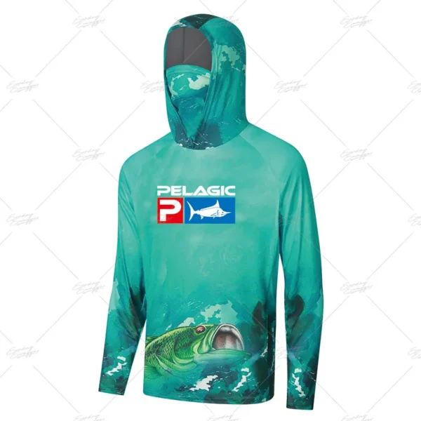 Men Pelagic Fishing Shirt UPF 50+ Hooded Fishing Clothes Face Cover Hoodie Sun Protection Mask Jersey Breathable Camisa De Pesca - Image 4