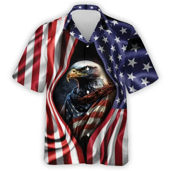 2024 American Independence Day 3D Print Shirts For Men Clothes Happy July Fourth Women Blouses USA Eagle Patriotic Lapel Blouse - Image 2