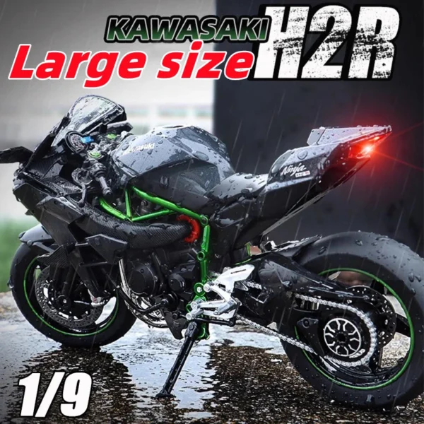 1/9 Kawasaki Ninja H2R Motorcycle Model Toys Alloy Diecast With shock absorbers Sound Light Toy for Children Boys Gifts