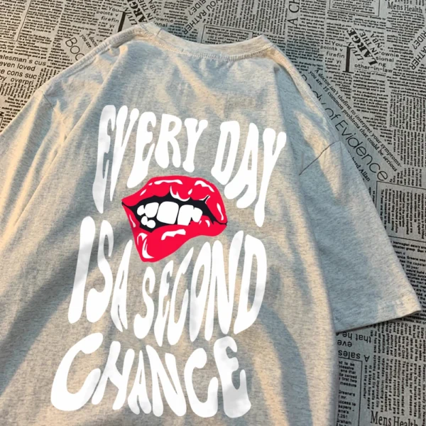 Everyday Is A Second Chance Clothes Men Women Crewneck Cotton Tops Creativity Casual T Shirts Cartoons Loose Couple Short Sleeve - Image 4