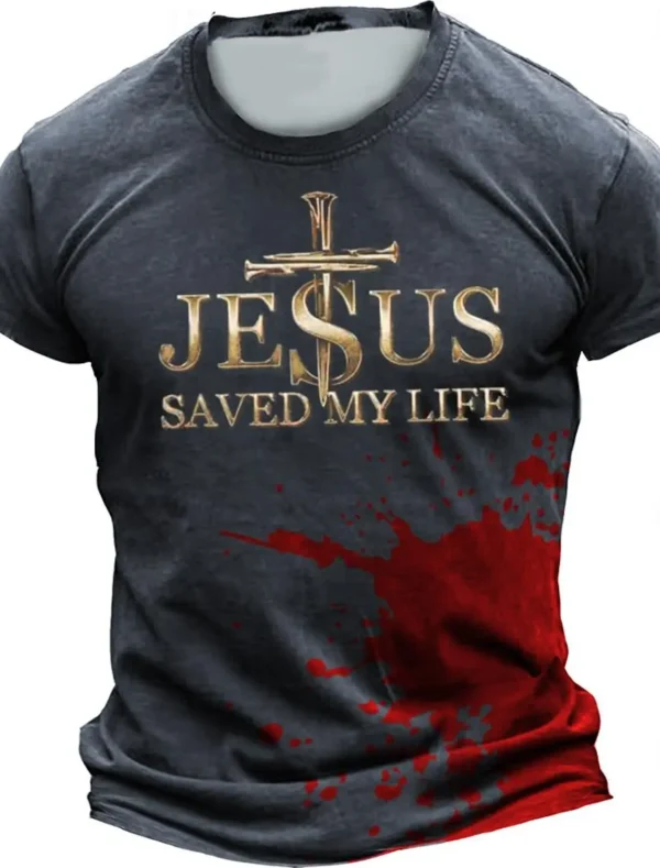 Men's T-shirt casual classic Jesus style cool round neck printed outdoor street short sleeved printed clothing sports designer - Image 3