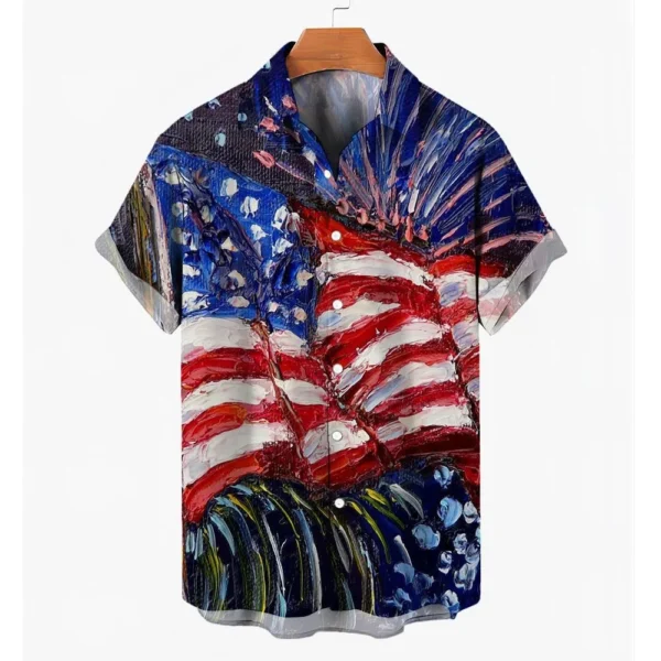 American USA Flag Print Y2K Casual Shirt Mens Stars And Stripes Shirt summer Fashion Blouses Short Sleeve Graphic Oversized - Image 4