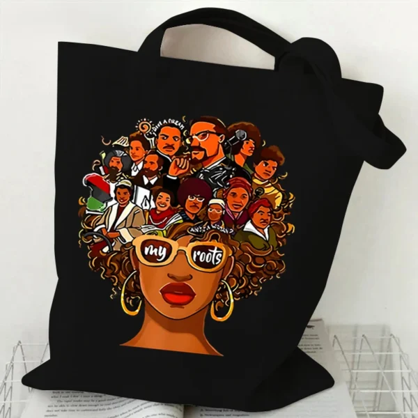 "Juneteenth Is My Independence Day" Women's Canvas Tote Bag Black Girl Cartoon Shopping Bag Black History Culture Shoulder Bag - Image 3