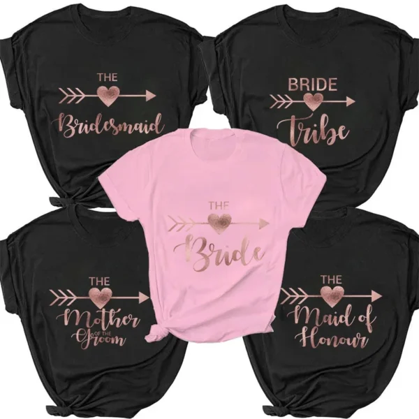 Arrow Heart Brides Tribe Bachelorette Tees T-shirt Women Team Bride Tops Bridesmaid Hen Party Tshirts Black Pink Top Tee Shirts