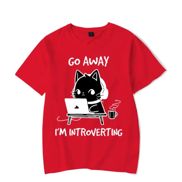 Go Away I’m Introverting Graphic T Shirts Funny Cat Gamer Gaming Tshirt Tops Fashion Harajuku T-shirts Women Men Brand T-shirt - Image 4