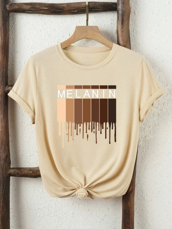 2024 Summer Women Cotton T-Shirt Fashion Letter Melanin Print Clothing Female Casual Short Sleeve Tees Tops Harajuku Streetwear - Image 2