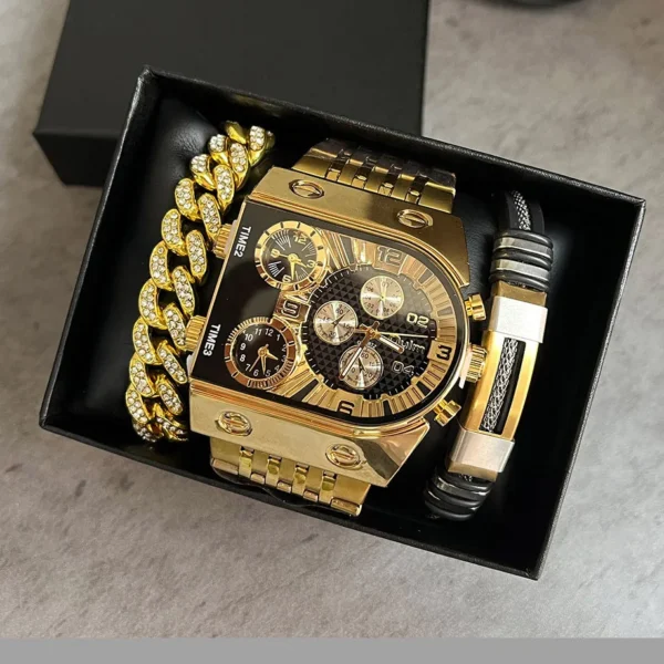 Gold watch and bracelet gift set.