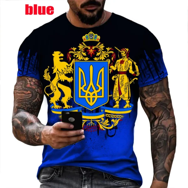 Camouflage Pattern Ukraine Flag 3d Printing T-shirt Summer Fashion Short Sleeve Retro Harajuku Casual Personality Tee - Image 3