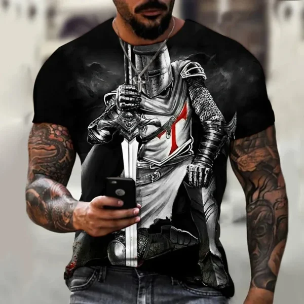 Summer Fashion Templar 3D Printed Men's T-Shirt Street Harajuku Cross TShirt For Men Short Sleeve Oversized Tshirt Vintage Top - Image 4