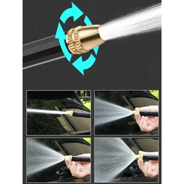 Rotating water spray nozzle for car washing.