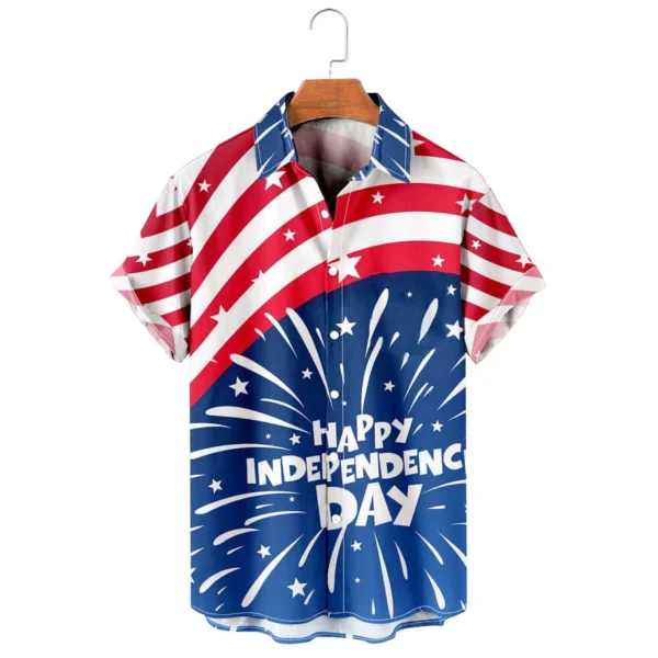 2023 New Large Size Hawaiian Shirt Men'S American Flag Element Design Trend Lapel Button Top Classic Fashion Short Sleeves Shirt - Image 6