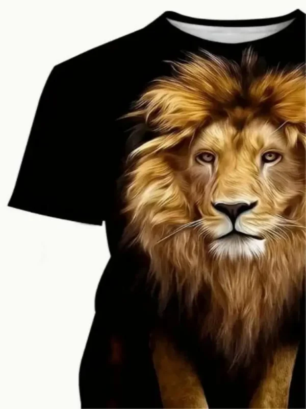 Men's Summer Fashion Casual 3D Printing Lion Pattern Trend Street Polyester Round Neck Short Sleeve T-shirt - Image 4