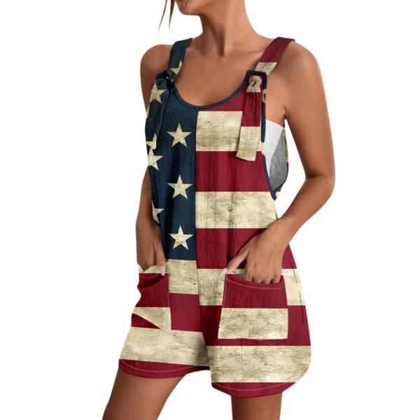 Summer Women'S Rompers American Flag Print Overalls Ladies Independence Day Casual Jumpsuits O Neck Tank Rompers Streetwear - Image 5