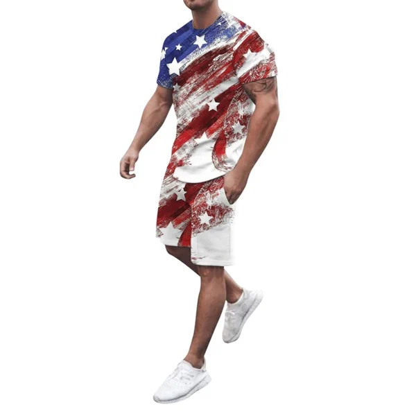 Men's T-shirt Sets USA American Flag 3D Print Tracksuit T Shirts Shorts 2 Pieces Streetwear Male's Oversized Suits Sportswear - Image 4