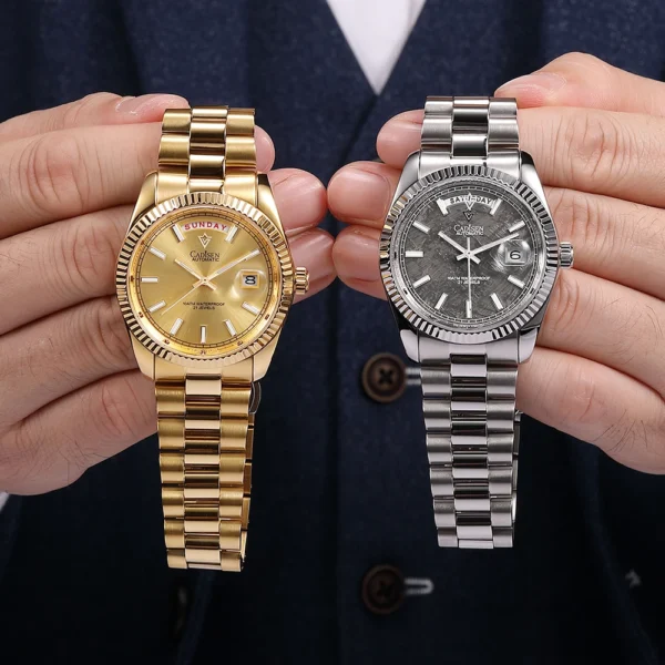 Gold and silver Cadisen automatic watches.