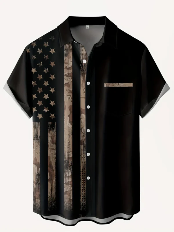 Men's Plus Size Us Flag Print Button Up Shirt Loose Casual Summer Top Fashion Summer Short Sleeve Tee Tops Harajuku Streetwear - Image 5