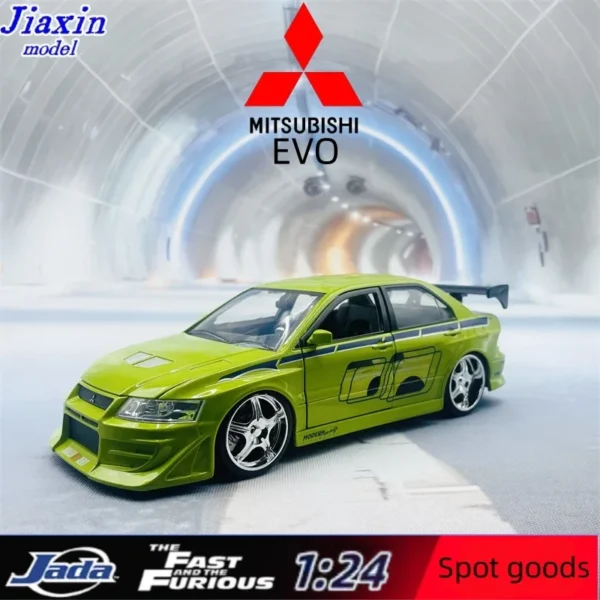 Green Mitsubishi Evo 1:24 scale model car.