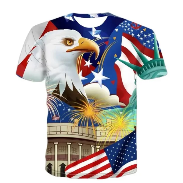 American Flag Gold Eagle 3D New Summer Print Trend Avant-garde Fashion Round Neck Short Sleeve Men's T-shirt Top Street Hip Hop