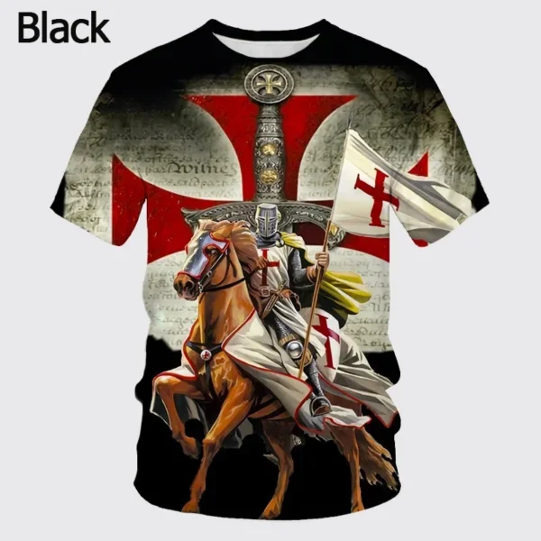 Knights Templar Graphic T Shirt For Men 3D God Wills It Print Tee Shirts Cruciata Teutonic Order T-shirt Cool Cross Short Sleeve - Image 5