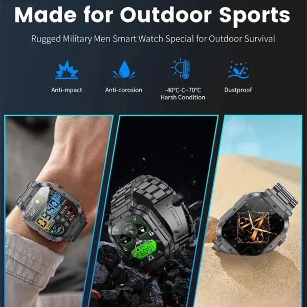 Black rugged military men's smartwatch.