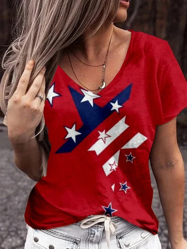 American Flag 3d Print T-shirt Women Fashion V-Neck T shirts Short Sleeve Tops Tees Loose Casual Tees Vintage Camisetas USA Flag - Image 6