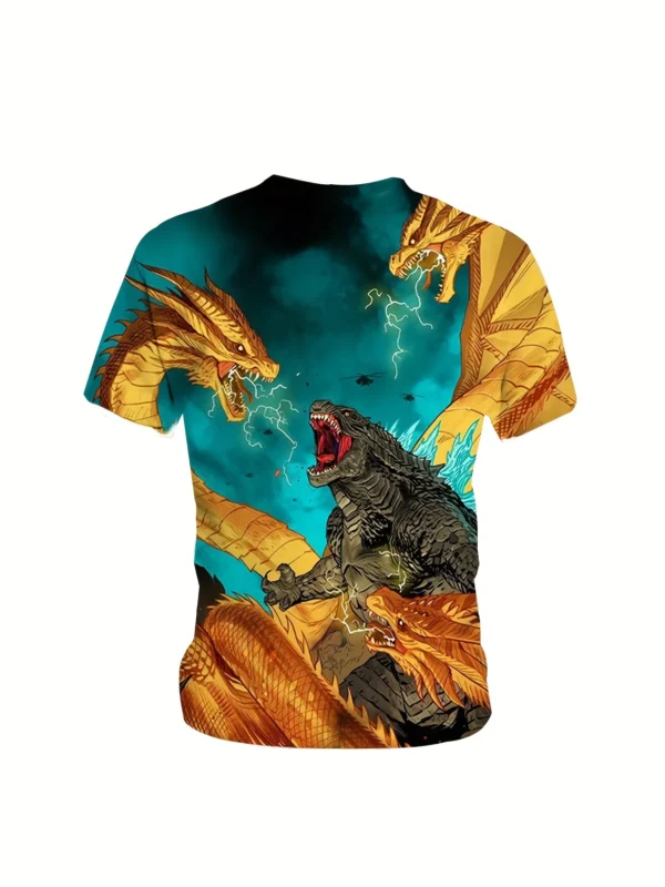 Dinosaur And Dragon 3D Print Boys Creative T-shirt, Casual Lightweight Comfy Short Sleeve Crew Neck Tee Tops, Kids Clothings - Image 3