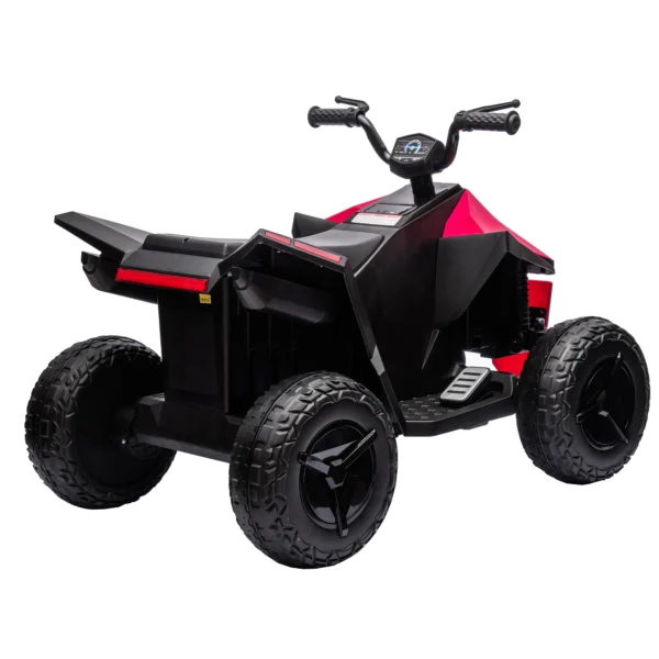 Black and red kids' ATV with wheels.