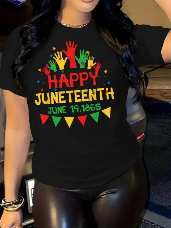 Juneteenth Print Graphic T-ShirtsPolyester Breathable Tee Shirt Crew Neck Casual T Shirts For Women