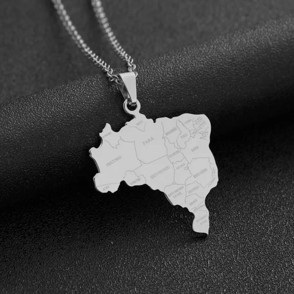 Silver necklace with Brazil map pendant.