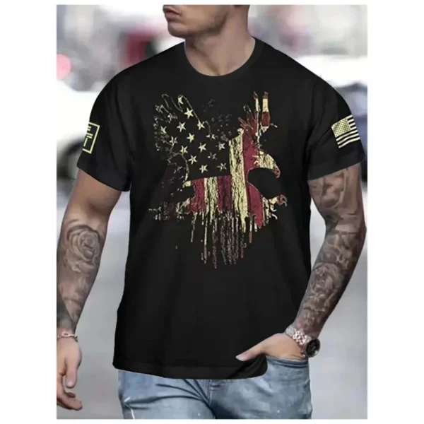 Vintage USA Flag Graphic T Shirt For Men Short-sleeved American Tops 3D Eagle T-shirts Summer Casual Streetwear Male Clothing