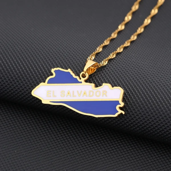 Gold El Salvador map necklace pendant