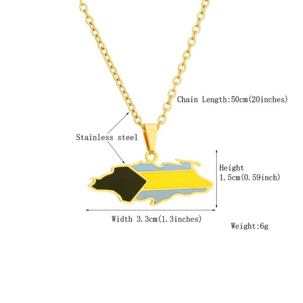 Gold necklace with Bahamas flag pendant.