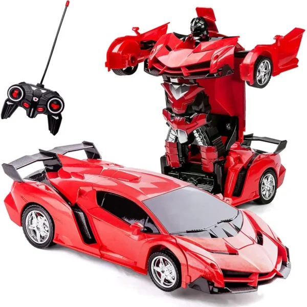 Red remote control robot car transforming