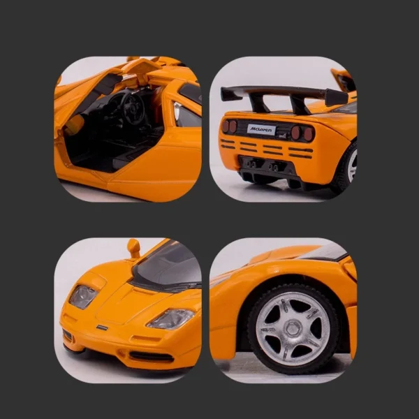 Orange McLaren F1 toy car model.